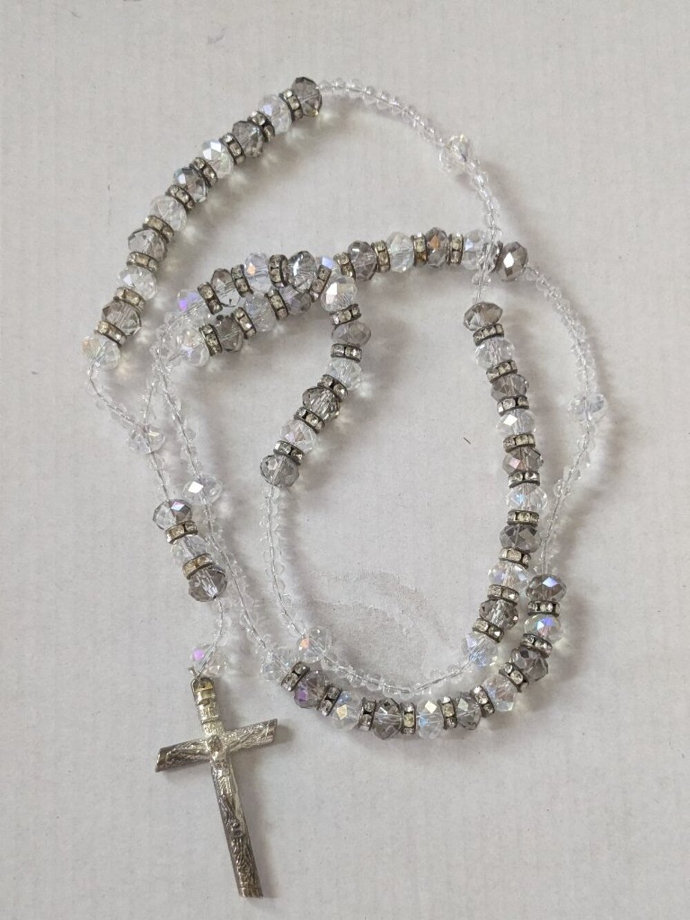 Italy Faceted Glass Beaded Clear Crystal Rhinestone Beaded Christian Rosary